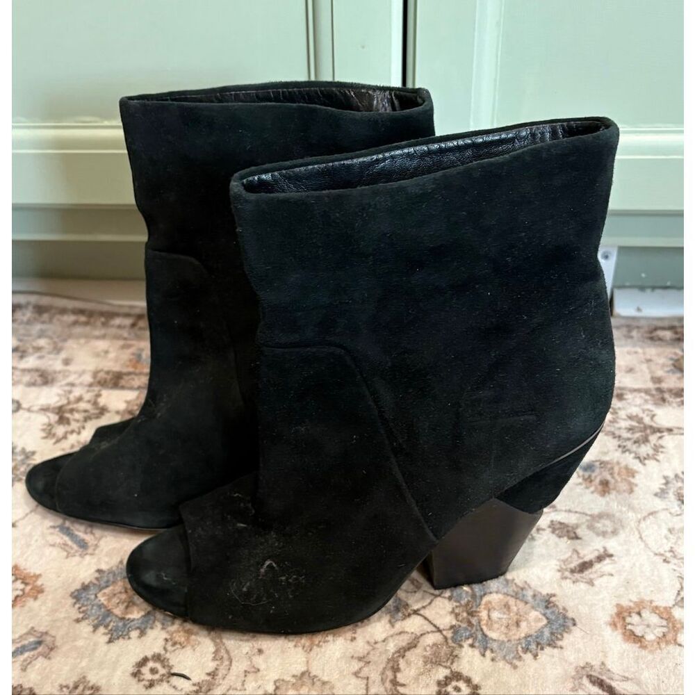 Vince Camuto Kherey Open Toe Ankle Boots Suede Slip-On High Heels Black 8.5/39